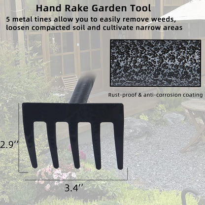 Hand Rake, Adjustable Handle Garden Small Rake Garden Tool