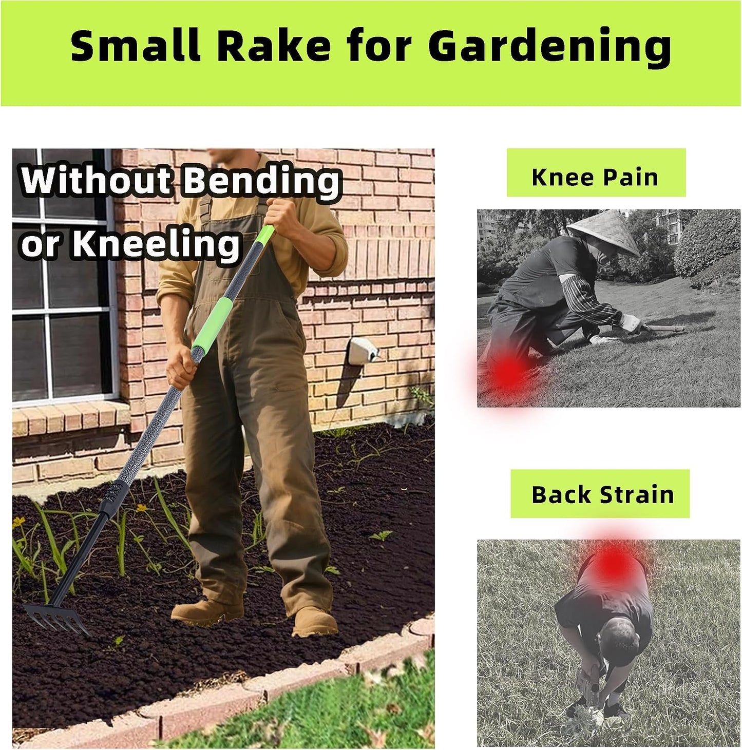 Hand Rake, Adjustable Handle Garden Small Rake Garden Tool