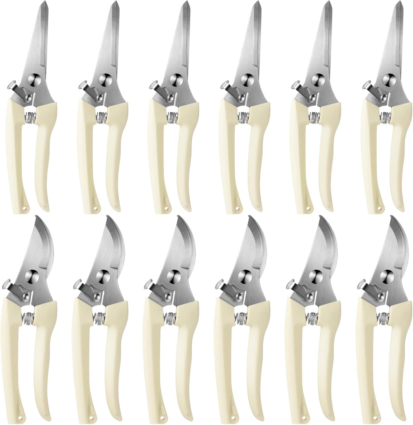 12 Pcs Garden Shears Flower Scissors Pruning Shears Floral Garden Clippers Hand Pruners Branch Cutter Gardening Tools for Plants Cutting, Trimming, Fruits Picking (Beige,Bypass, Straight)