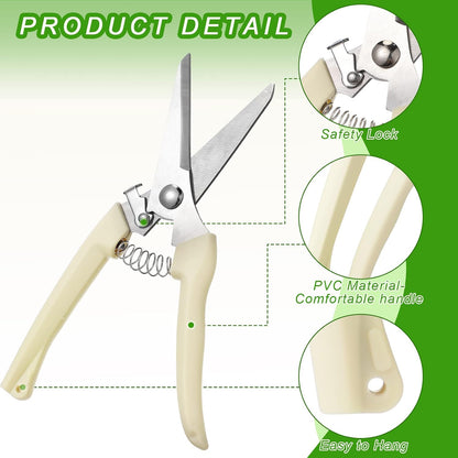 12 Pcs Garden Shears Flower Scissors Pruning Shears Floral Garden Clippers Hand Pruners Branch Cutter Gardening Tools for Plants Cutting, Trimming, Fruits Picking (Beige,Bypass, Straight)