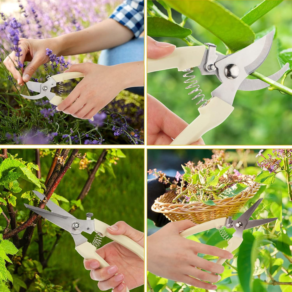 12 Pcs Garden Shears Flower Scissors Pruning Shears Floral Garden Clippers Hand Pruners Branch Cutter Gardening Tools for Plants Cutting, Trimming, Fruits Picking (Beige,Bypass, Straight)