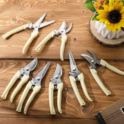 12 Pcs Garden Shears Flower Scissors Pruning Shears Floral Garden Clippers Hand Pruners Branch Cutter Gardening Tools for Plants Cutting, Trimming, Fruits Picking (Beige,Bypass, Straight)
