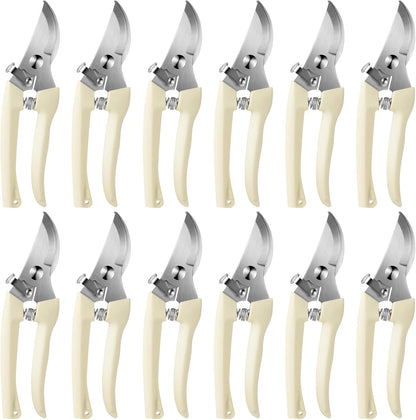 12 Pcs Garden Shears Flower Scissors Pruning Shears Floral Garden Clippers Hand Pruners Branch Cutter Gardening Tools for Plants Cutting, Trimming, Fruits Picking (Beige,Bypass, Straight)