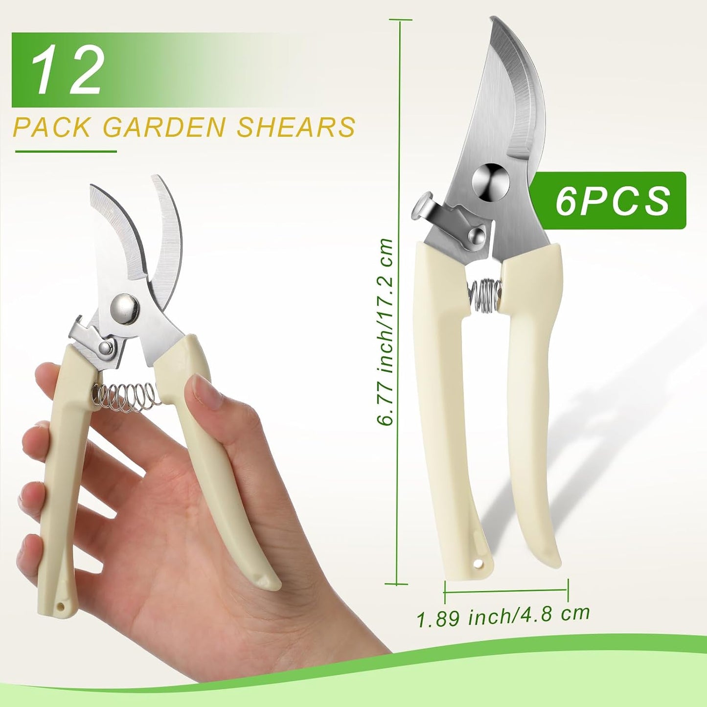12 Pcs Garden Shears Flower Scissors Pruning Shears Floral Garden Clippers Hand Pruners Branch Cutter Gardening Tools for Plants Cutting, Trimming, Fruits Picking (Beige,Bypass, Straight)