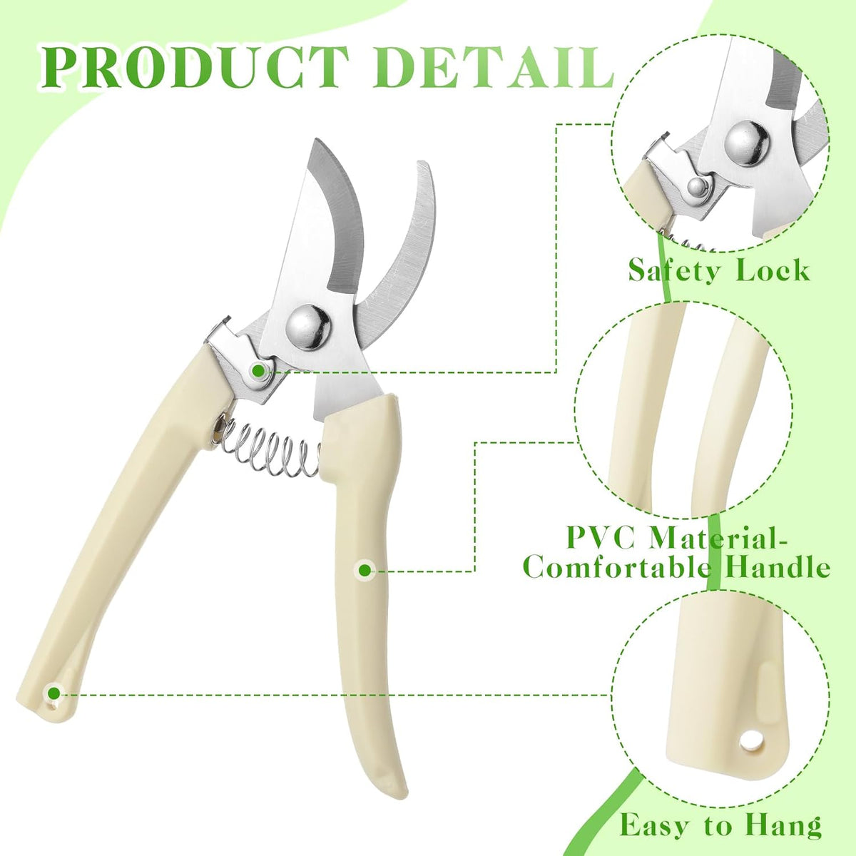 12 Pcs Garden Shears Flower Scissors Pruning Shears Floral Garden Clippers Hand Pruners Branch Cutter Gardening Tools for Plants Cutting, Trimming, Fruits Picking (Beige,Bypass, Straight)