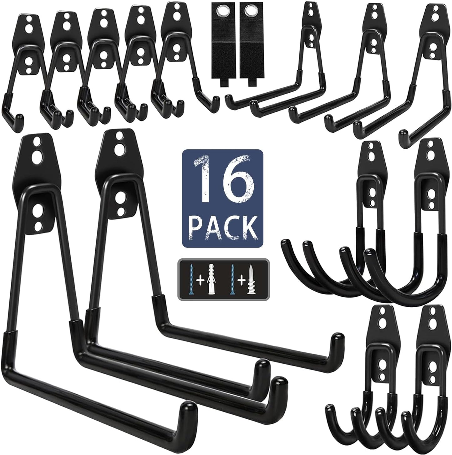 KOFANI Steel Garage Storage Hooks-16 Pack Black Heavy Duty Wall Mount Hooks