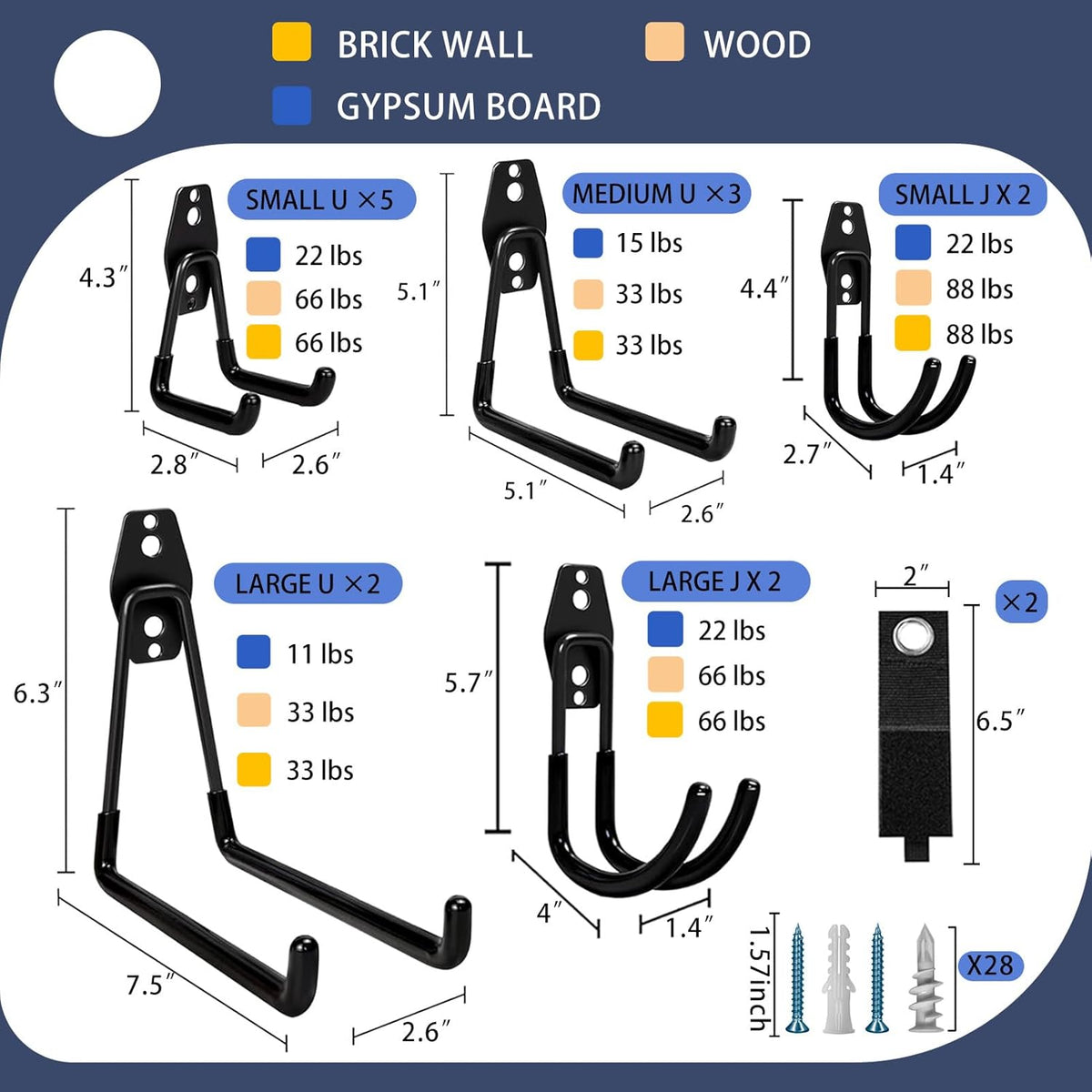 KOFANI Steel Garage Storage Hooks-16 Pack Black Heavy Duty Wall Mount Hooks