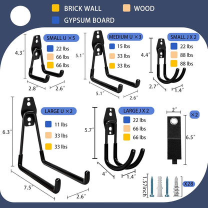 KOFANI Steel Garage Storage Hooks-16 Pack Black Heavy Duty Wall Mount Hooks