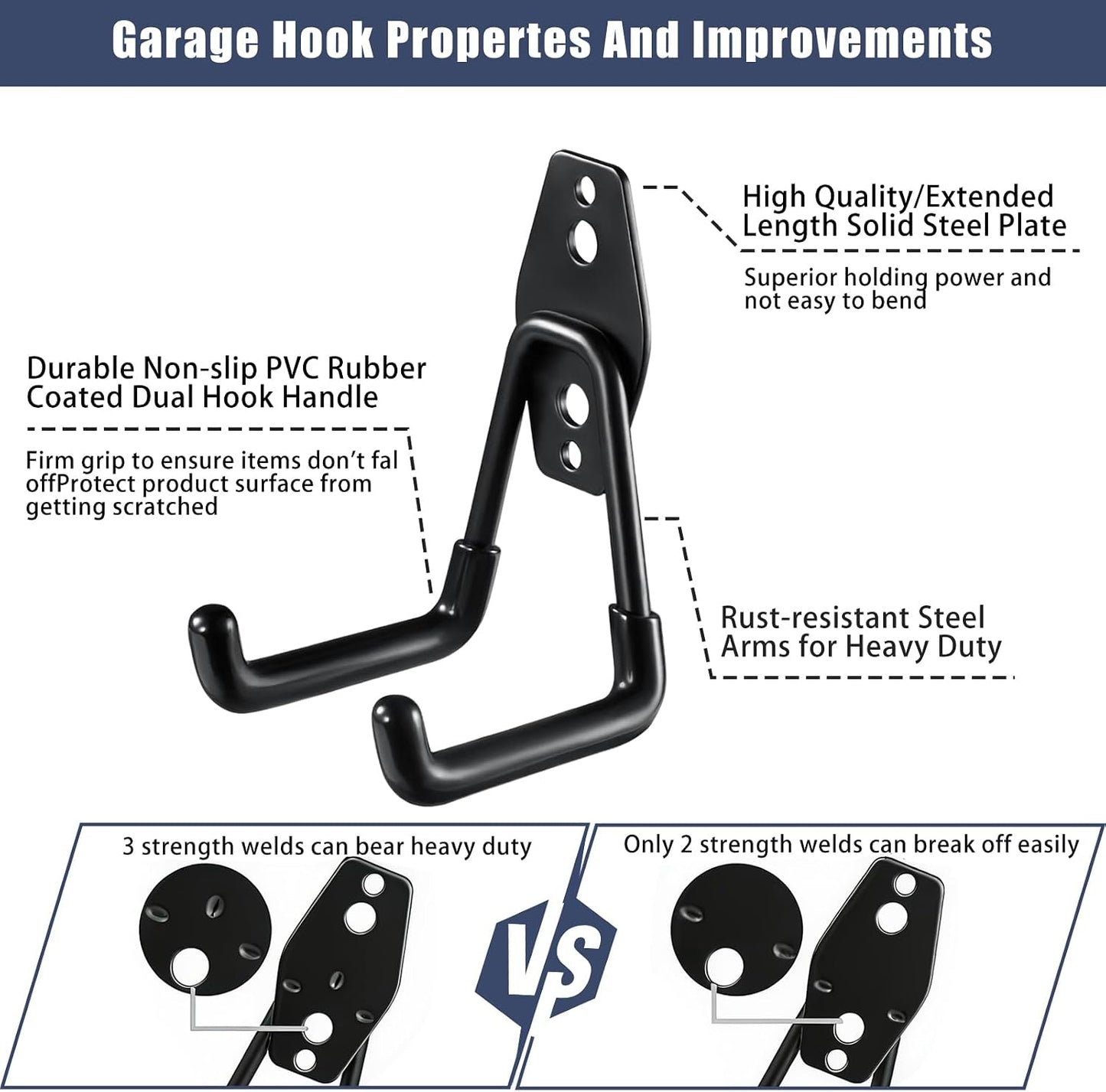 KOFANI Steel Garage Storage Hooks-16 Pack Black Heavy Duty Wall Mount Hooks