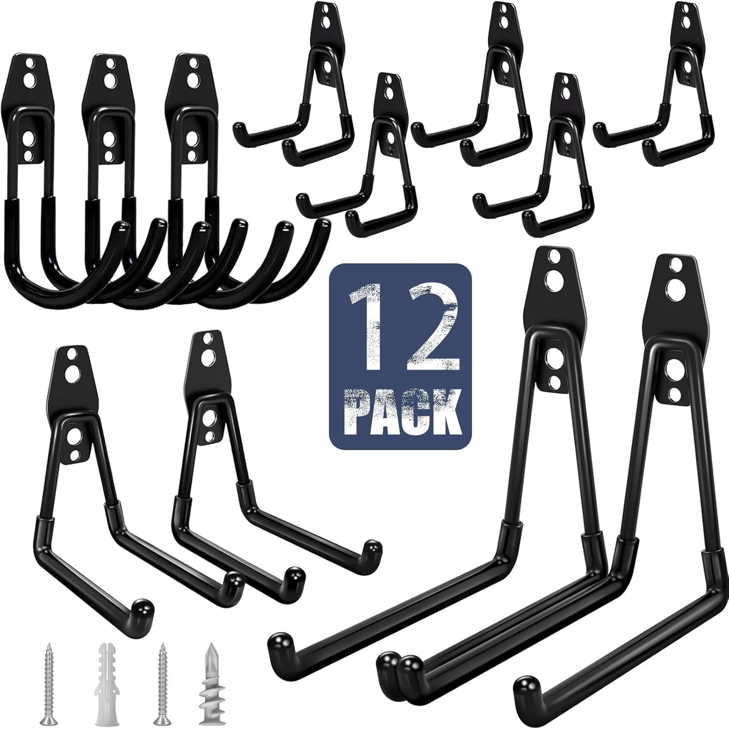 KOFANI Steel Garage Storage Hooks-16 Pack Black Heavy Duty Wall Mount Hooks
