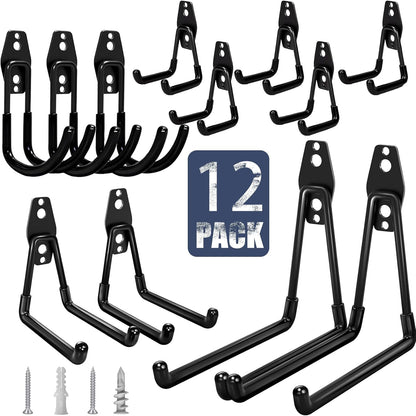 KOFANI Steel Garage Storage Hooks-16 Pack Black Heavy Duty Wall Mount Hooks