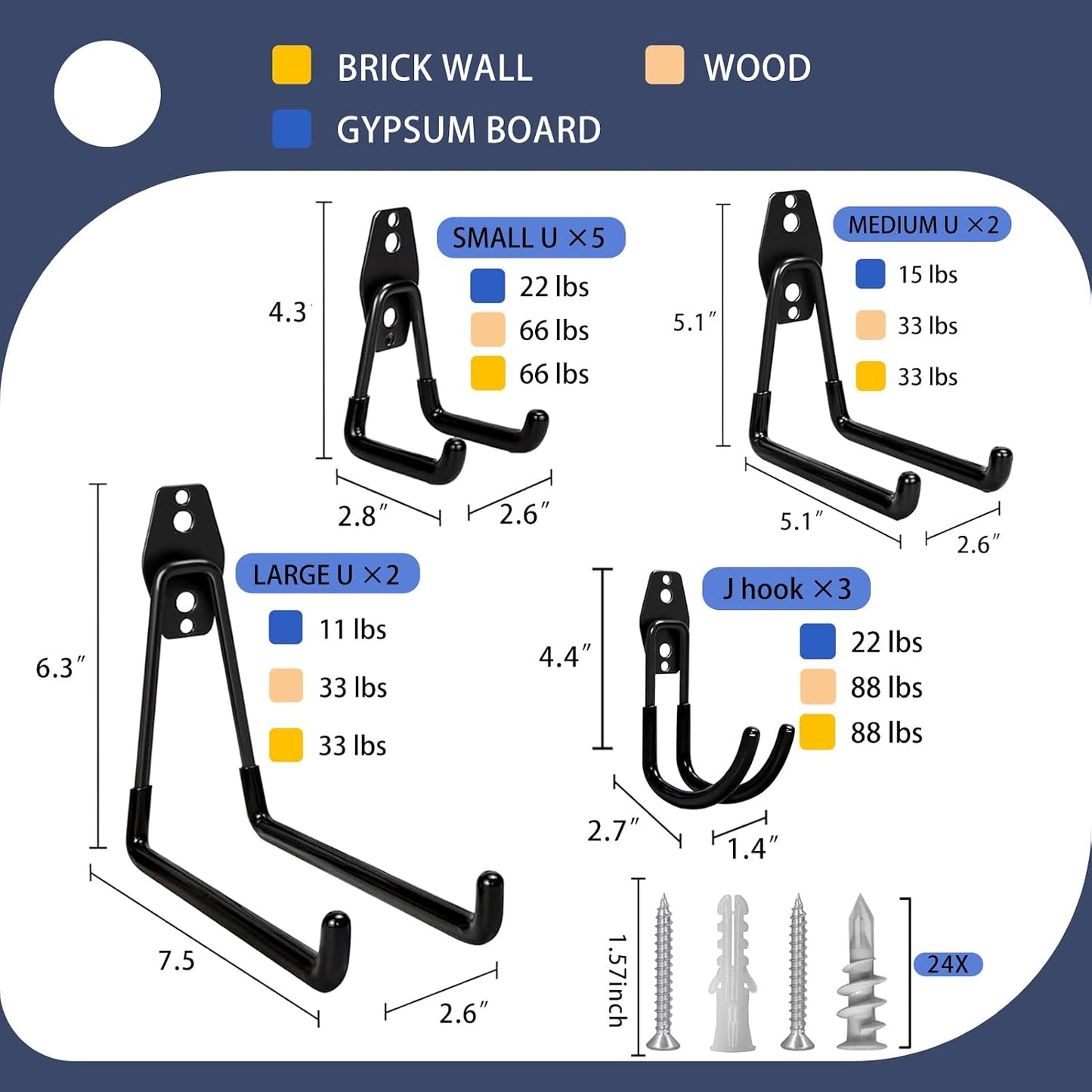KOFANI Steel Garage Storage Hooks-16 Pack Black Heavy Duty Wall Mount Hooks