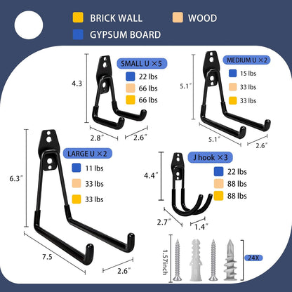 KOFANI Steel Garage Storage Hooks-16 Pack Black Heavy Duty Wall Mount Hooks