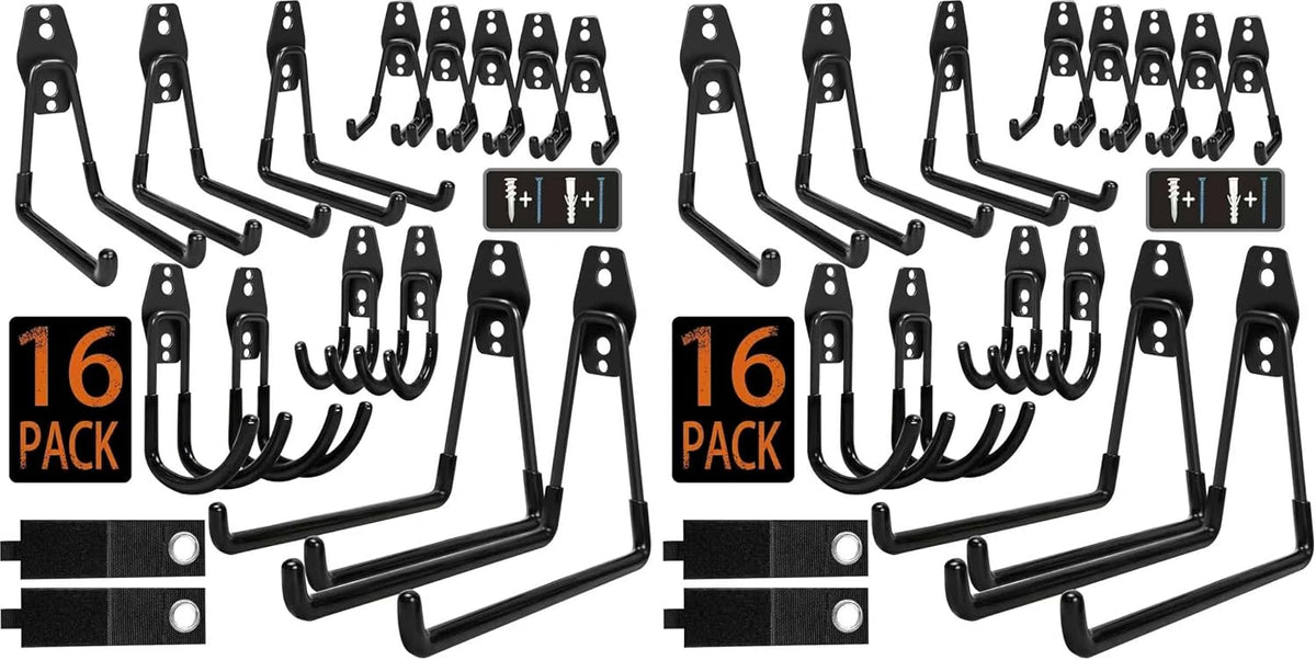 KOFANI Steel Garage Storage Hooks-16 Pack Black Heavy Duty Wall Mount Hooks