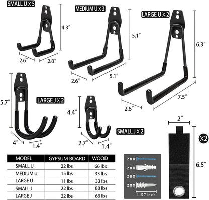 KOFANI Steel Garage Storage Hooks-16 Pack Black Heavy Duty Wall Mount Hooks