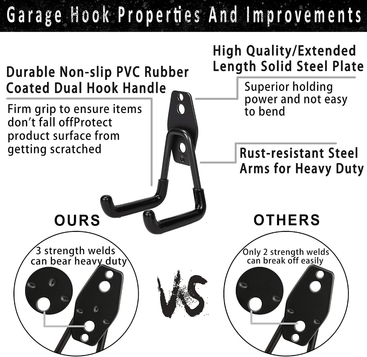 KOFANI Steel Garage Storage Hooks-16 Pack Black Heavy Duty Wall Mount Hooks