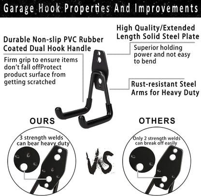 KOFANI Steel Garage Storage Hooks-16 Pack Black Heavy Duty Wall Mount Hooks