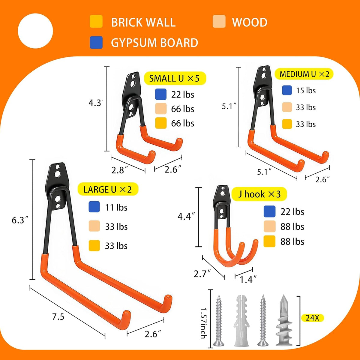 KOFANI Steel Garage Storage Hooks-16 Pack Black Heavy Duty Wall Mount Hooks