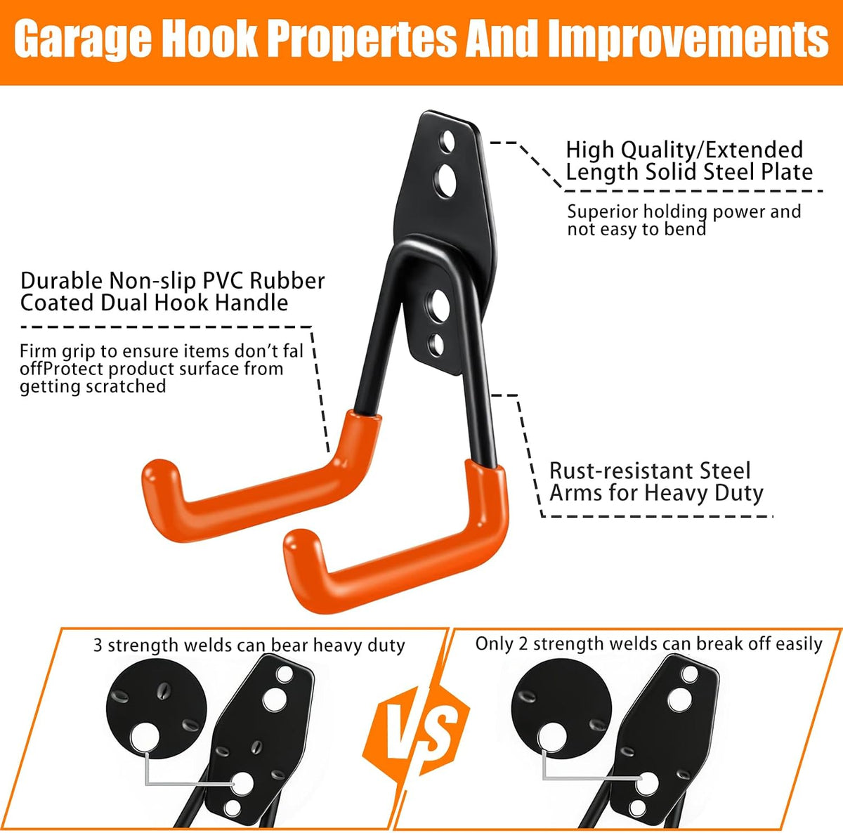 KOFANI Steel Garage Storage Hooks-16 Pack Black Heavy Duty Wall Mount Hooks