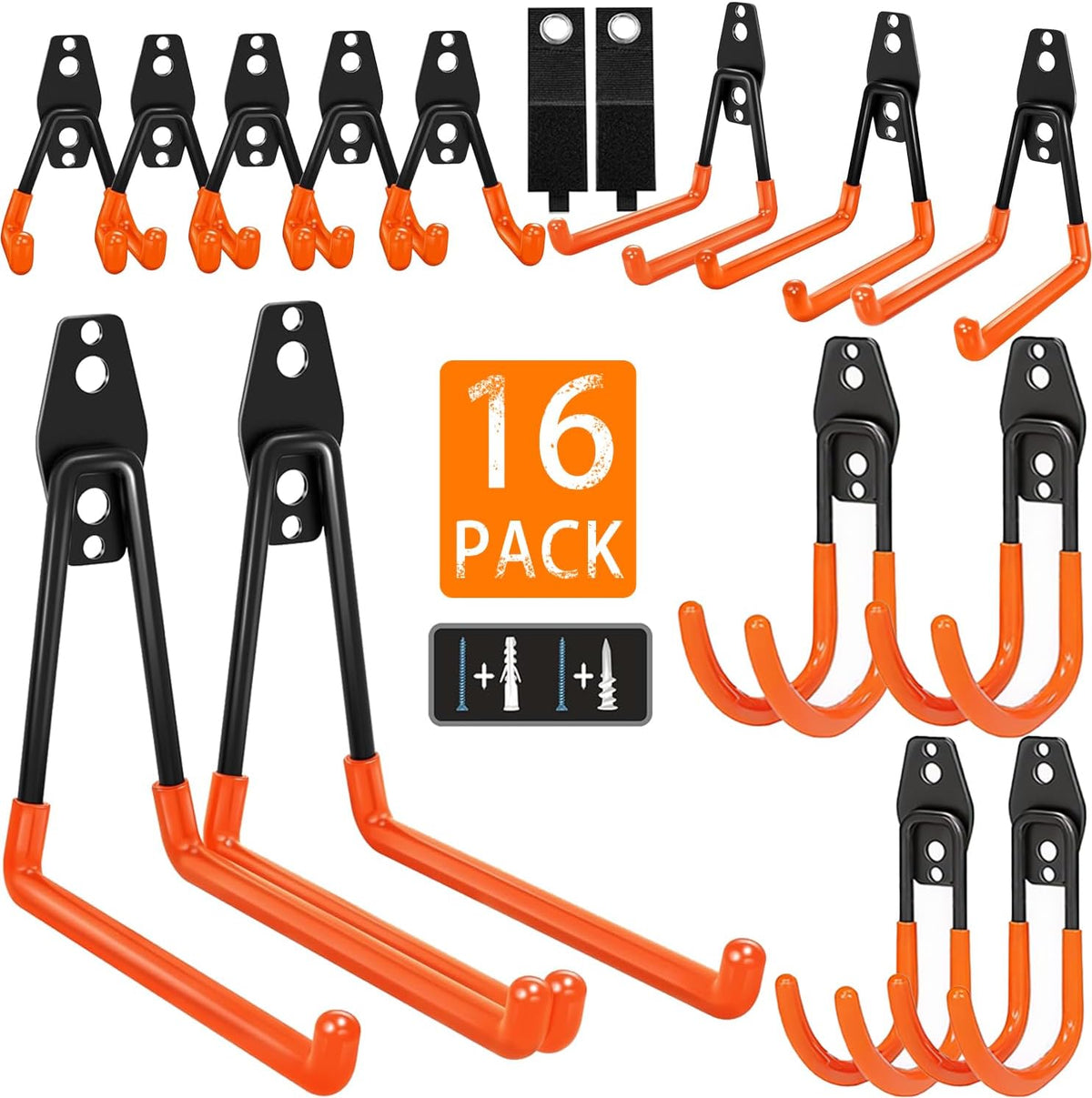KOFANI Steel Garage Storage Hooks-16 Pack Black Heavy Duty Wall Mount Hooks