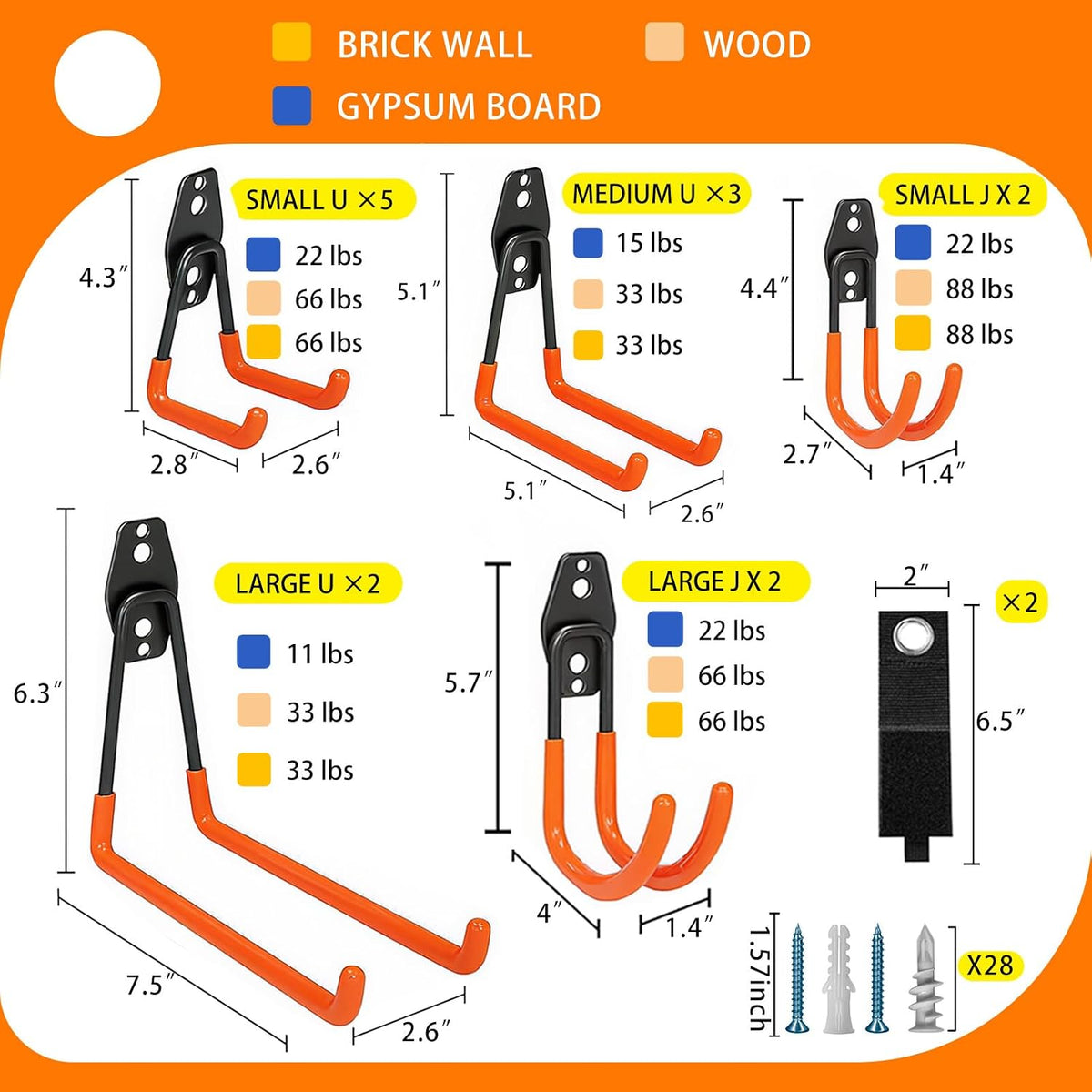KOFANI Steel Garage Storage Hooks-16 Pack Black Heavy Duty Wall Mount Hooks