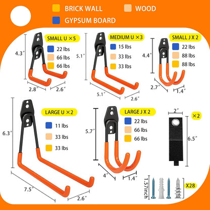 KOFANI Steel Garage Storage Hooks-16 Pack Black Heavy Duty Wall Mount Hooks