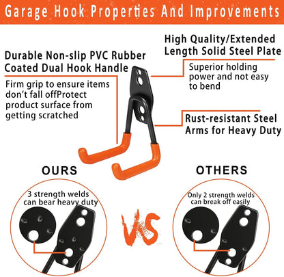 KOFANI Steel Garage Storage Hooks-16 Pack Black Heavy Duty Wall Mount Hooks