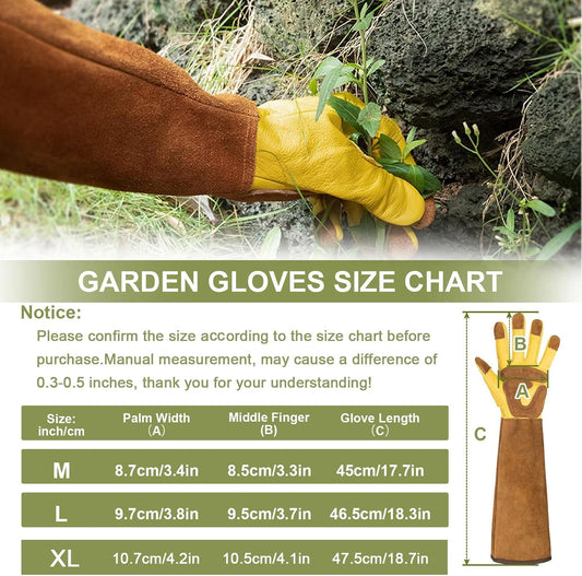 Long Gardening Gloves for Women Thorn Proof,Rose Pruning Cowhide Leather Garden Glove for Cactus, Rose and Blackberry
