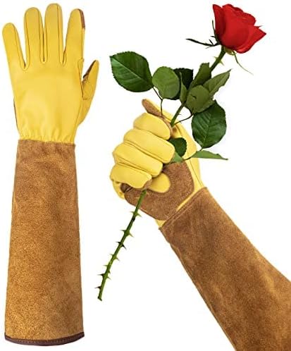 Long Gardening Gloves for Women Thorn Proof,Rose Pruning Cowhide Leather Garden Glove for Cactus, Rose and Blackberry