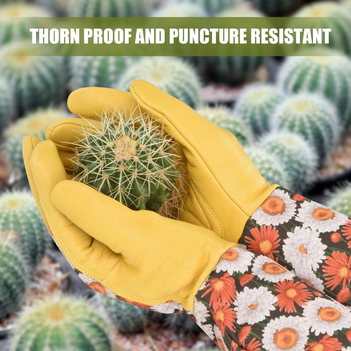 Long Gardening Gloves for Women Thorn Proof,Rose Pruning Cowhide Leather Garden Glove for Cactus, Rose and Blackberry