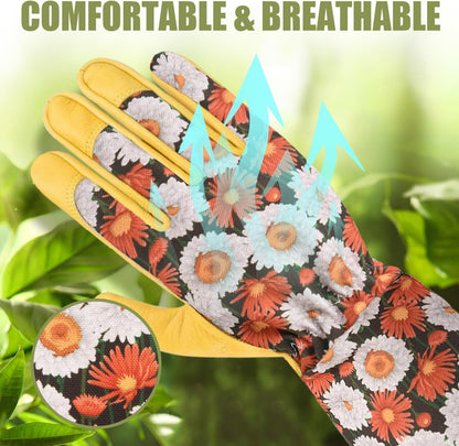 Long Gardening Gloves for Women Thorn Proof,Rose Pruning Cowhide Leather Garden Glove for Cactus, Rose and Blackberry