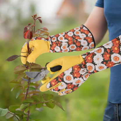 Long Gardening Gloves for Women Thorn Proof,Rose Pruning Cowhide Leather Garden Glove for Cactus, Rose and Blackberry