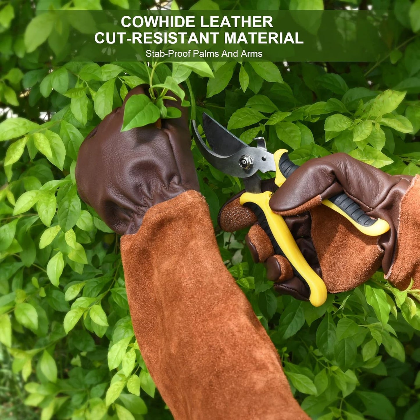Long Gardening Gloves for Women Thorn Proof,Rose Pruning Cowhide Leather Garden Glove for Cactus, Rose and Blackberry