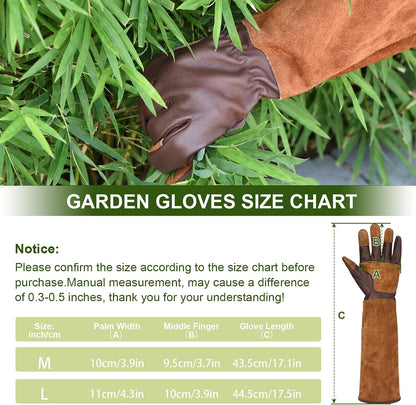 Long Gardening Gloves for Women Thorn Proof,Rose Pruning Cowhide Leather Garden Glove for Cactus, Rose and Blackberry