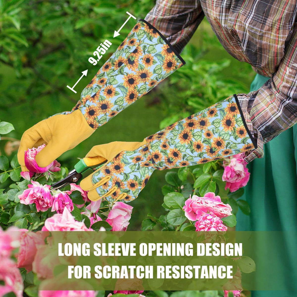 Long Gardening Gloves for Women Thorn Proof,Rose Pruning Cowhide Leather Garden Glove for Cactus, Rose and Blackberry