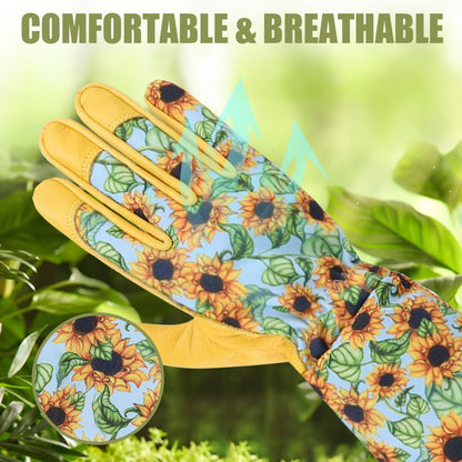 Long Gardening Gloves for Women Thorn Proof,Rose Pruning Cowhide Leather Garden Glove for Cactus, Rose and Blackberry