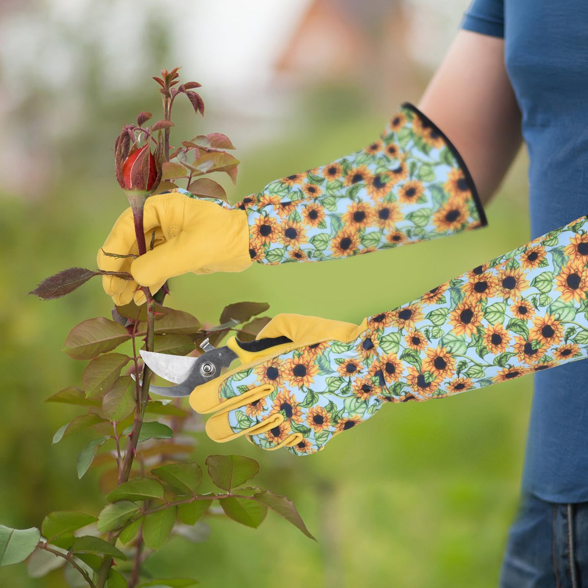 Long Gardening Gloves for Women Thorn Proof,Rose Pruning Cowhide Leather Garden Glove for Cactus, Rose and Blackberry