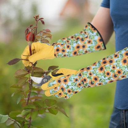 Long Gardening Gloves for Women Thorn Proof,Rose Pruning Cowhide Leather Garden Glove for Cactus, Rose and Blackberry