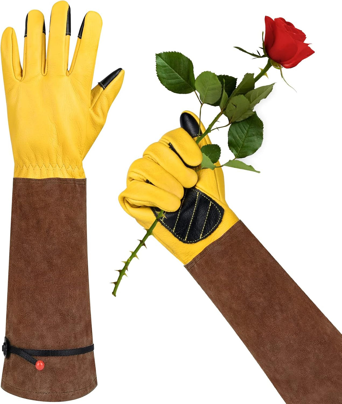 Long Gardening Gloves for Women Thorn Proof,Rose Pruning Cowhide Leather Garden Glove for Cactus, Rose and Blackberry