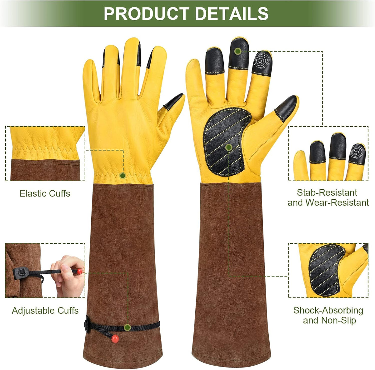 Long Gardening Gloves for Women Thorn Proof,Rose Pruning Cowhide Leather Garden Glove for Cactus, Rose and Blackberry