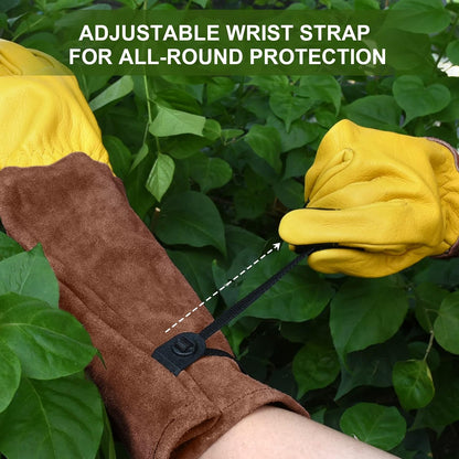 Long Gardening Gloves for Women Thorn Proof,Rose Pruning Cowhide Leather Garden Glove for Cactus, Rose and Blackberry