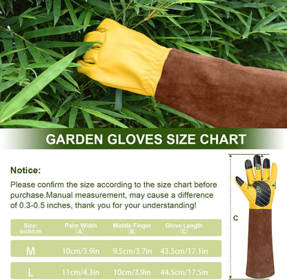 Long Gardening Gloves for Women Thorn Proof,Rose Pruning Cowhide Leather Garden Glove for Cactus, Rose and Blackberry