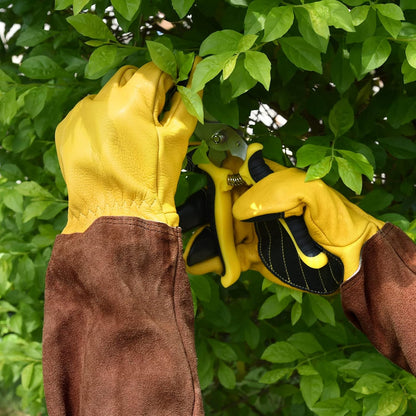 Long Gardening Gloves for Women Thorn Proof,Rose Pruning Cowhide Leather Garden Glove for Cactus, Rose and Blackberry