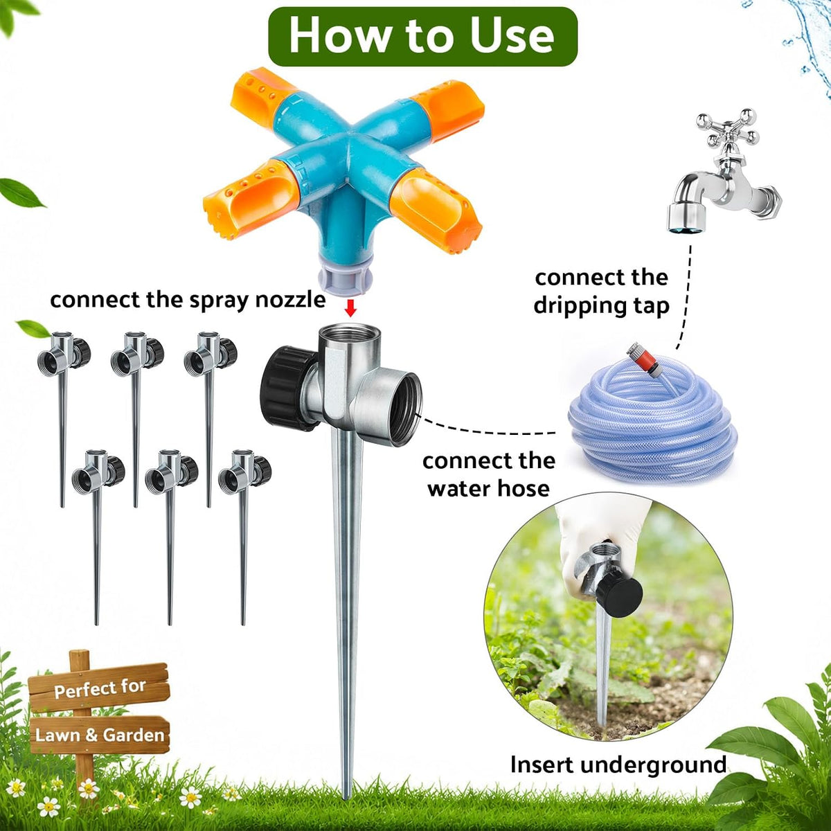1/2 Inch Heavy Duty Sprinkler Spike Base for Yard, Garden,12 Pack