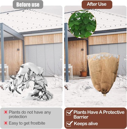 Winter Burlap Plant Cover Bag, Large Burlap Bags with Drawstring, Reusable Jute Sack,Frost Cloth Cold Freeze Protection Cover Bags Tree Freeze Blanket for Outdoor Plants, Shrubs, Bushes(32x47")