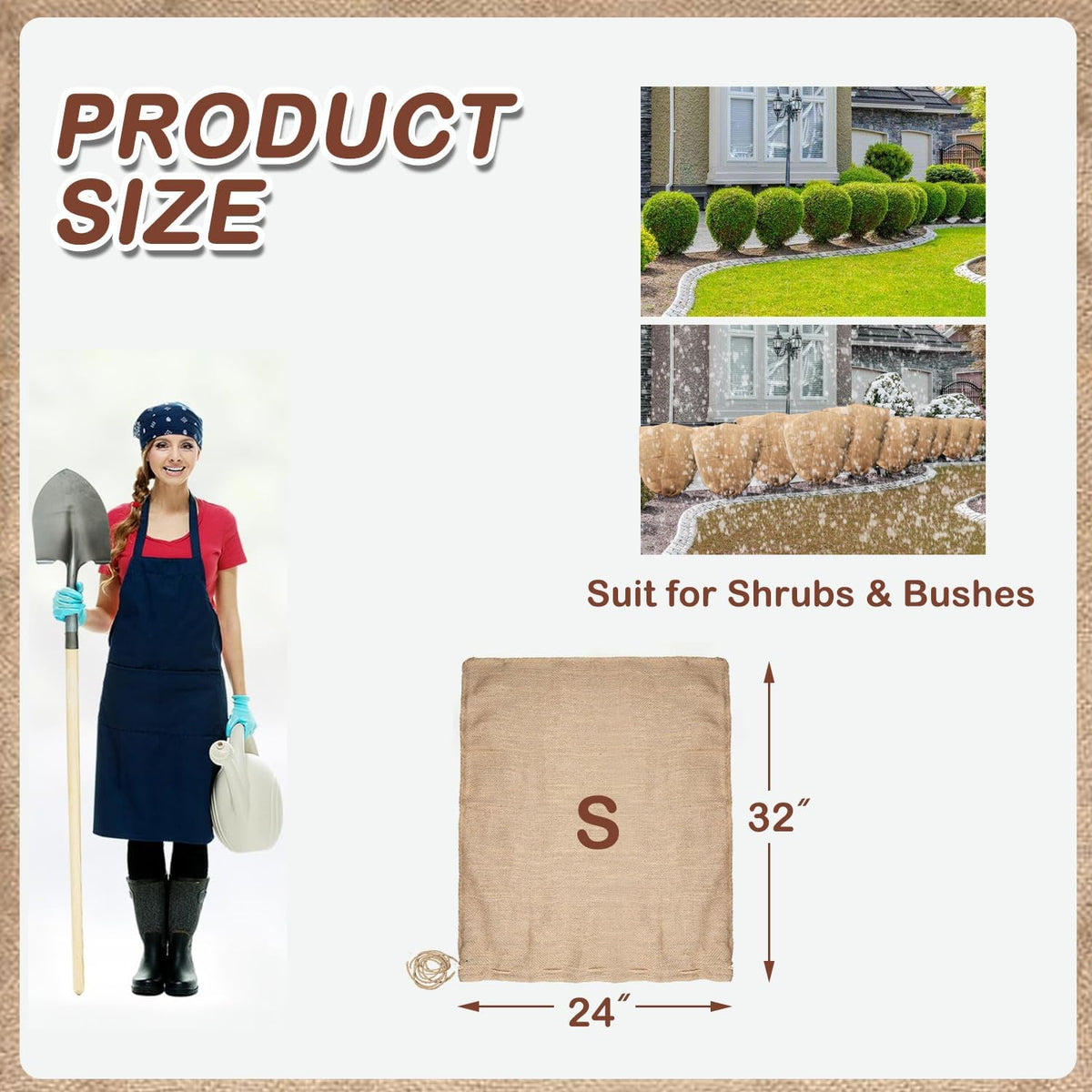 Winter Burlap Plant Cover Bag, Large Burlap Bags with Drawstring, Reusable Jute Sack,Frost Cloth Cold Freeze Protection Cover Bags Tree Freeze Blanket for Outdoor Plants, Shrubs, Bushes(32x47")