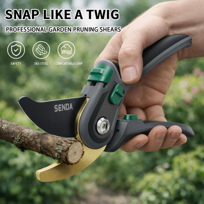 9" Bypass Pruning Shears, SK5 Steel Pruning Shears for Gardening, Garden Clippers with 2-Position Adjustable Jaw for Thick Branches, Landscaping