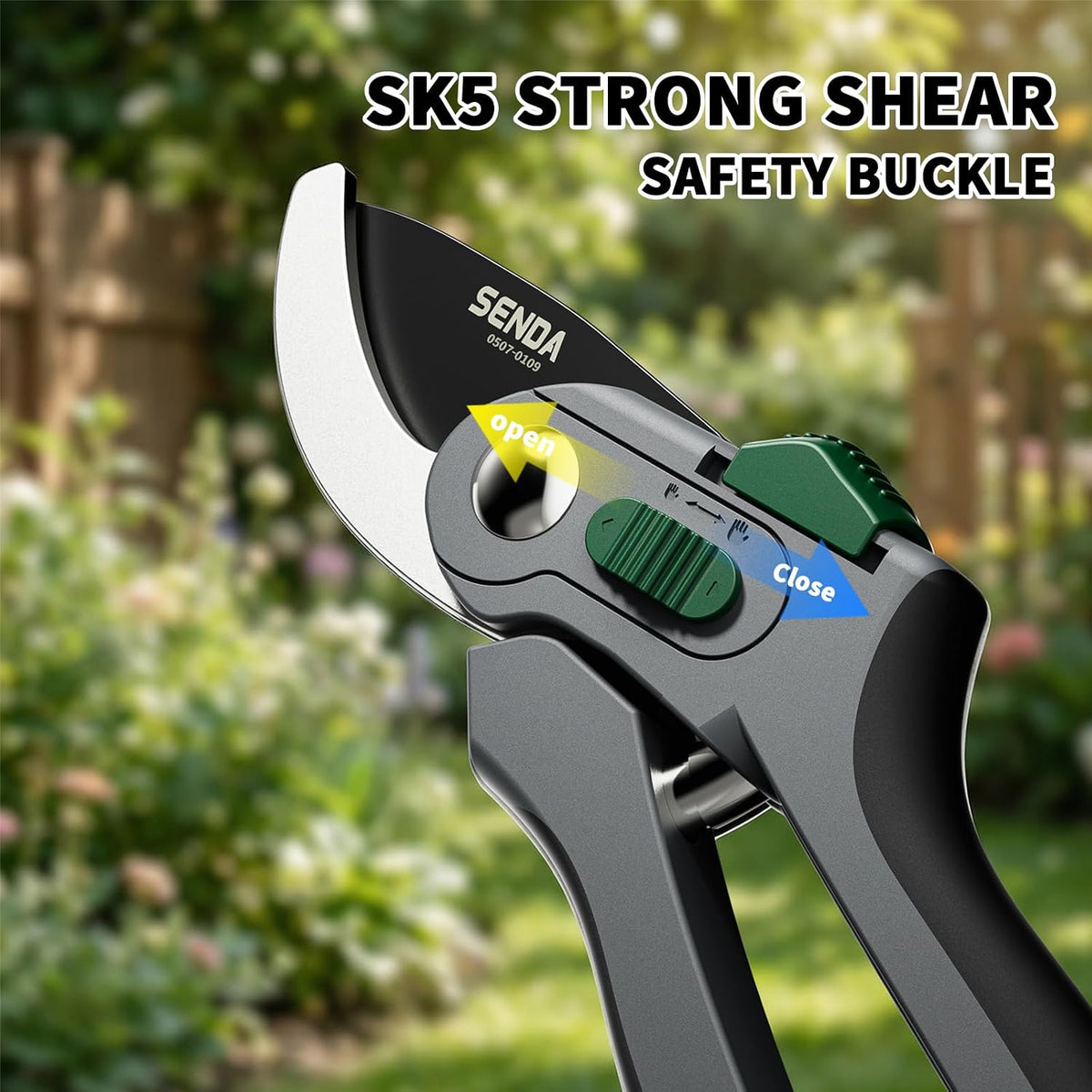 9" Bypass Pruning Shears, SK5 Steel Pruning Shears for Gardening, Garden Clippers with 2-Position Adjustable Jaw for Thick Branches, Landscaping