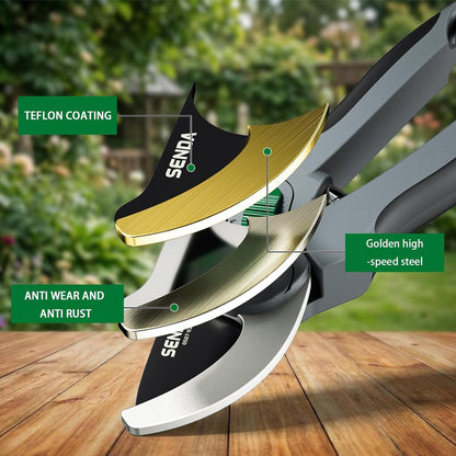9" Bypass Pruning Shears, SK5 Steel Pruning Shears for Gardening, Garden Clippers with 2-Position Adjustable Jaw for Thick Branches, Landscaping