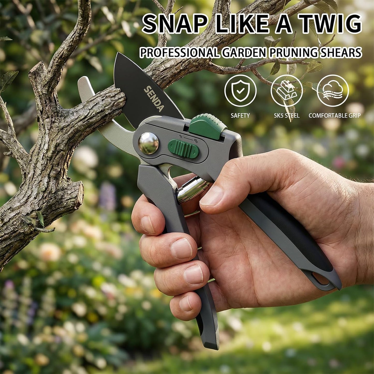9" Bypass Pruning Shears, SK5 Steel Pruning Shears for Gardening, Garden Clippers with 2-Position Adjustable Jaw for Thick Branches, Landscaping